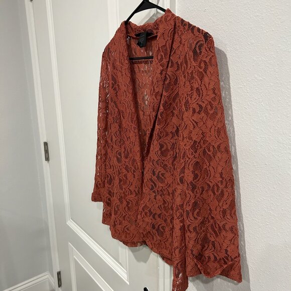 LM Studio Lace Rust Orange Medium Open Front Blazer Floral Cottagecore Feminine - Picture 3 of 9